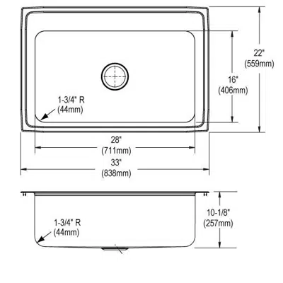 Image for DLRS3322101_5_MR2 Lustertone® Classic Stainless Steel 33" x 22" x 10-1/8" Single Bowl Drop-in Sink