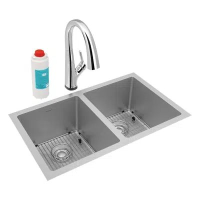 Image for EFRU311810TFLC Elkay Crosstown® 16 Gauge Stainless Steel 30-3/4" x 18-1/2" x 10" Equal Double Bowl Undermount Sink Kit with Filtered Faucet
