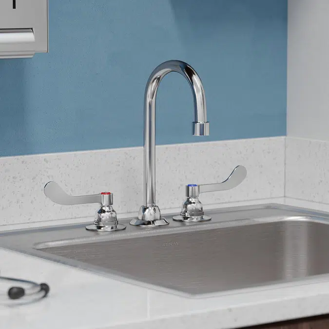 LK800GN05T4 Elkay® 8" Centerset with Concealed Deck Faucet with 5" Gooseneck Spout 4" Wristblade Handles Chrome