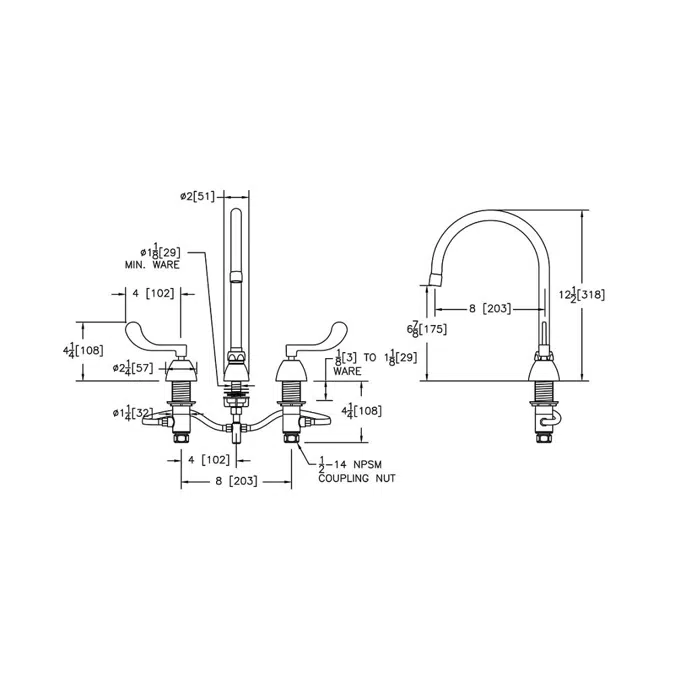 LK800GN05T4 Elkay® 8" Centerset with Concealed Deck Faucet with 5" Gooseneck Spout 4" Wristblade Handles Chrome