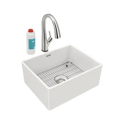 imagen para SWUF2520WHFLC Fireclay 24-7/16" x 19-11/16" x 9-1/8" Single Bowl Farmhouse Sink Kit with Filtered Faucet White