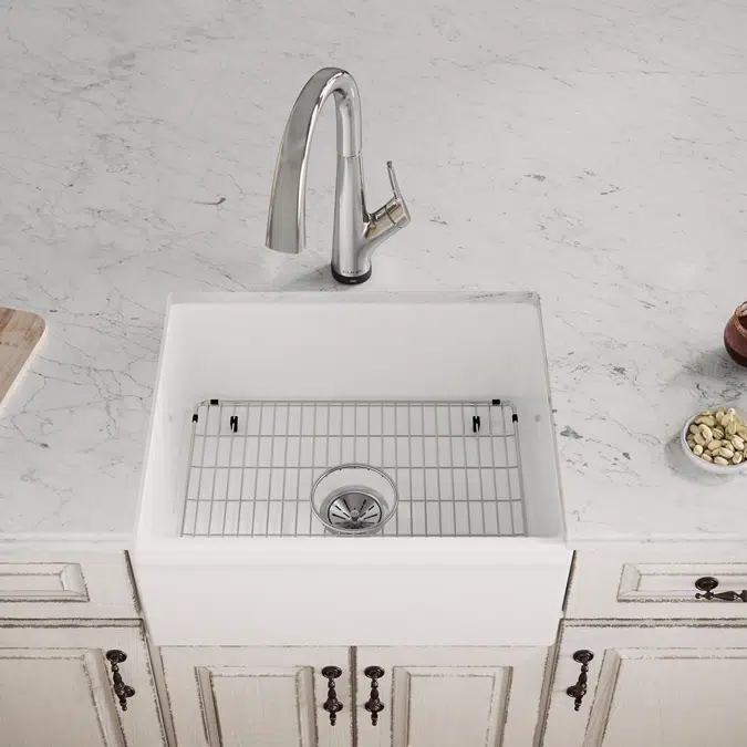 SWUF2520WHFLC Fireclay 24-7/16" x 19-11/16" x 9-1/8" Single Bowl Farmhouse Sink Kit with Filtered Faucet White