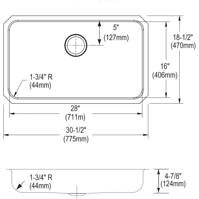 ELUHAD281650 Elkay Lustertone® Classic Stainless Steel, 30-1/2" x 18-1/2" x 4-7/8" Single Bowl Undermount ADA Sink