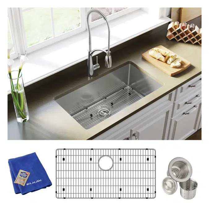 EFRU311610TC Elkay Crosstown® 16 Gauge Stainless Steel 32-1/2" x 18" x 10" Single Bowl Undermount Sink Kit