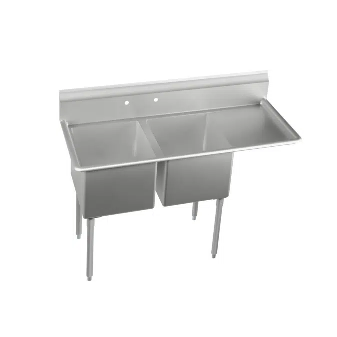 14-2C18X24-R-18X Dependabilt™ Stainless Steel 58-1/2" x 29-13/16" x 43-3/4" 16 Gauge Two Compartment Sink w/18" Right Drainboard +SS Legs