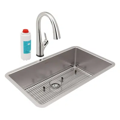 Image pour ELUHH3017TPDFLC Lustertone Iconix® 16 Gauge Stainless Steel 32-1/2" x 19-1/2" x 9" Single Bowl Undermount Sink Kit with Filtered Faucet with Perfect Drain®