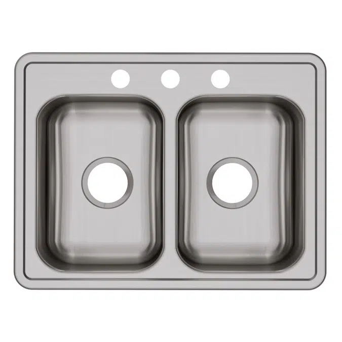 D225191_5_MR2 Dayton® Stainless Steel 25" x 19" x 6-5/16" Equal Double Bowl Drop-in Sink