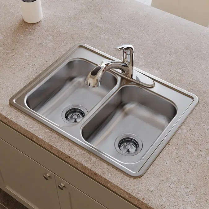 D225191_5_MR2 Dayton® Stainless Steel 25" x 19" x 6-5/16" Equal Double Bowl Drop-in Sink