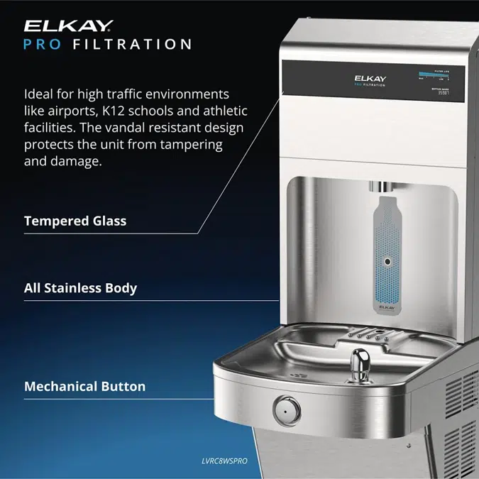 LVRCTL8WSPRO Family Elkay Pro Filtration™ Vandal-Resistant Connected Bottle Filling Station&BiLevel ADA Cooler Refrigerated Stainless Steel