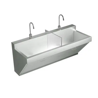 Image for EWSF260262T2 Stainless Steel 60" x 23" x 26" Wall Hung Double Station Surgeon Scrub Sink Kit w/Faucets + Drains + Mixing Valves