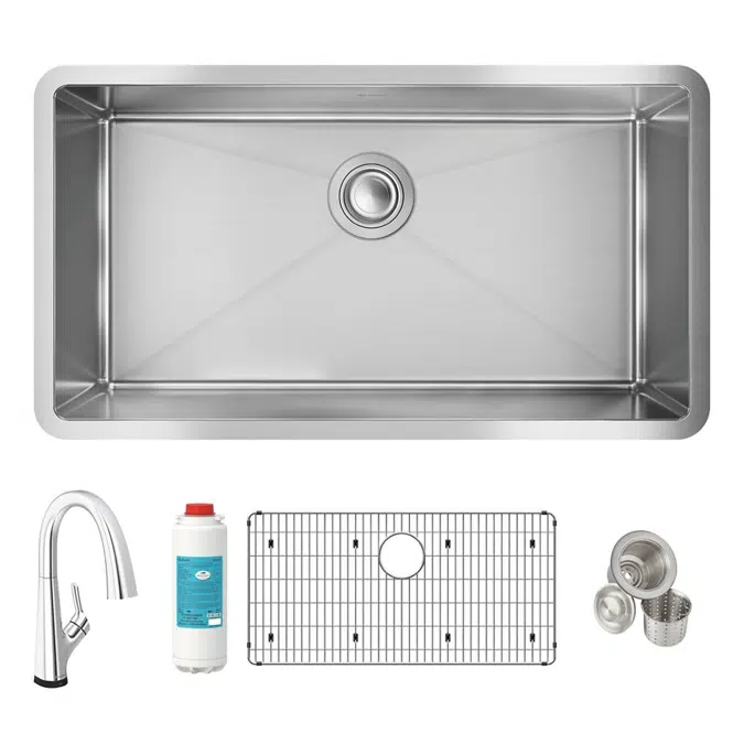 EFRU311610TFLC Elkay Crosstown® 16 Gauge Stainless Steel 32-1/2" x 18" x 10" Single Bowl Undermount Sink Kit with Filtered Faucet