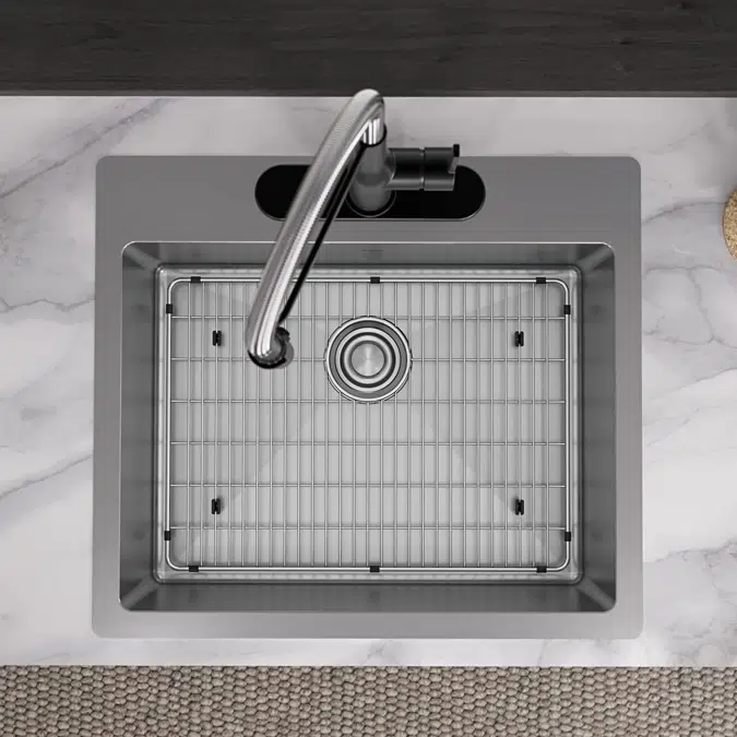 ECTSR25229TBG1_5 Crosstown® 18 Gauge Stainless Steel 25" x 22" x 9" Single Bowl Dual Mount Sink Kit