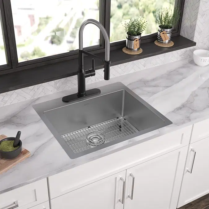 ECTSR25229TBG1_5 Crosstown® 18 Gauge Stainless Steel 25" x 22" x 9" Single Bowl Dual Mount Sink Kit