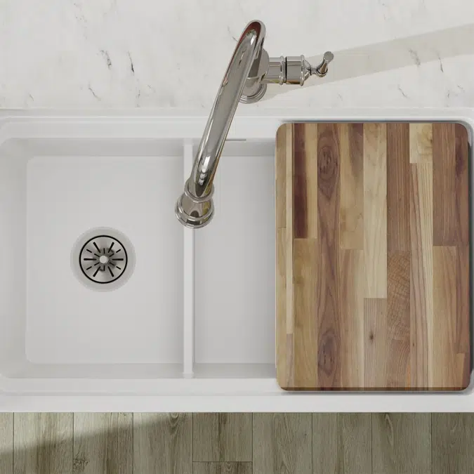 SWUF3320WH Fireclay 33" x 19-15/16" x 9-3/16" 60/40 Double Bowl Farmhouse Workstation Sink with Aqua Divide