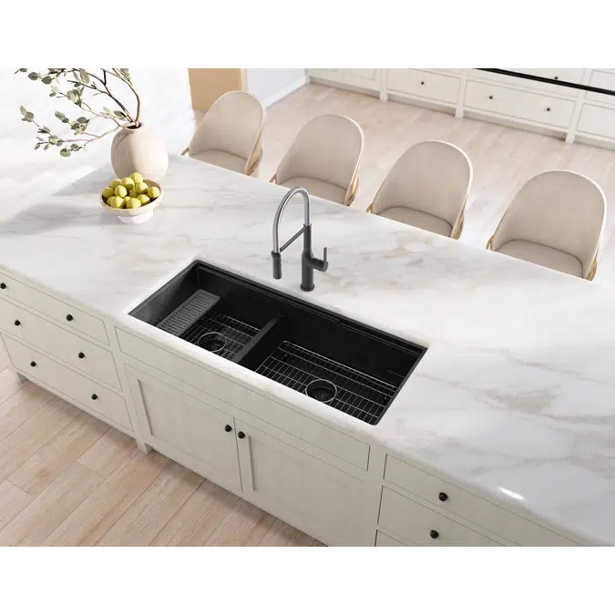 ELXULB4522W Quartz Luxe® 45"x22"x9" 60/40 Undermount Workstation Sink Kit w PD&AD