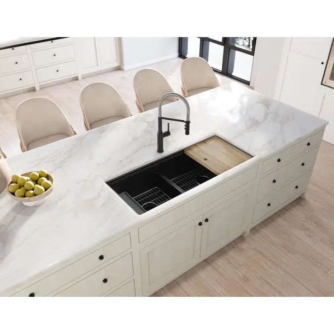ELXULB4522W Quartz Luxe® 45"x22"x9" 60/40 Undermount Workstation Sink Kit w PD&AD