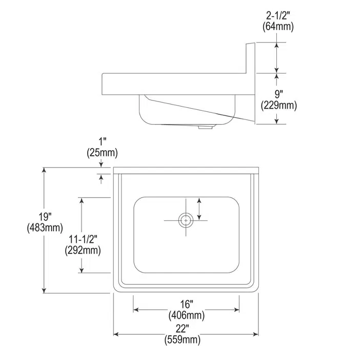 ELV2219 (90,91,93,CS3) Elkay® Stainless Steel 22" x 19" x 5-1/2" Wall Hung Lavatory Sink