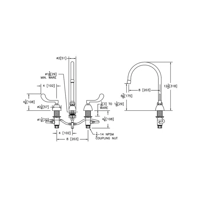 LK800GN08T4 Elkay® 8" Centerset with Concealed Deck Faucet with 8" Gooseneck Spout 4" Wristblade Handles Chrome