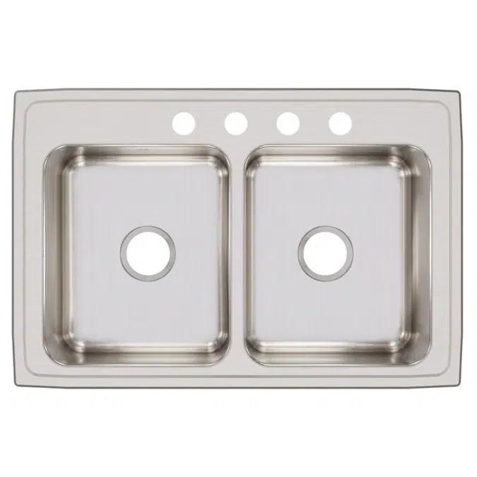 LR33224 Elkay Lustertone® Classic Stainless Steel 33" x 22" x 8-1/8" 4-Hole Equal Double Bowl Drop-in Sink