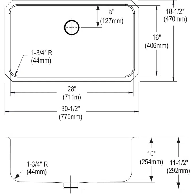 ELUH281610PD Elkay Lustertone® Classic Stainless Steel 30-1/2" x 18-1/2" x 10" Single Bowl Undermount Sink with Perfect Drain®