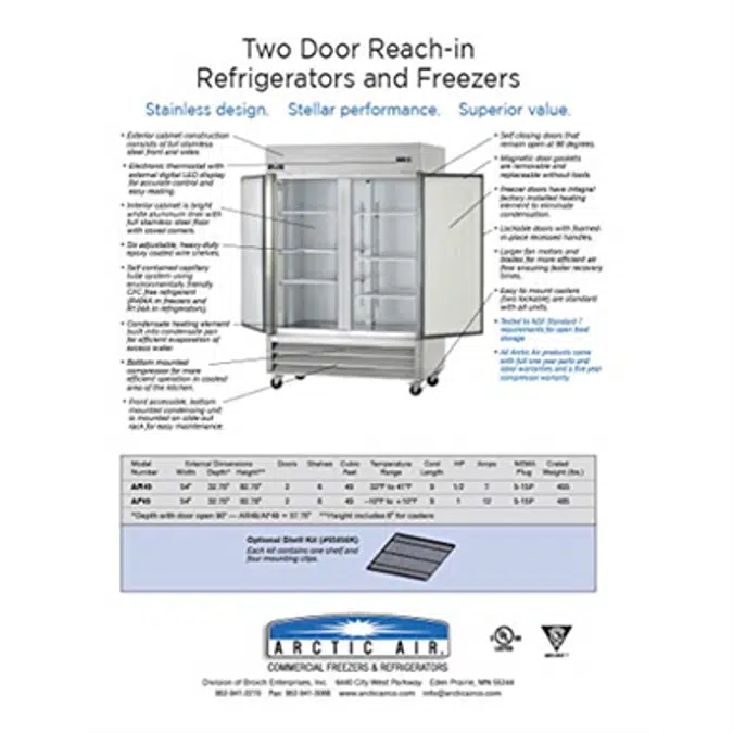 Arctic Air AF49 Two Section Reach-In Commercial Freezer