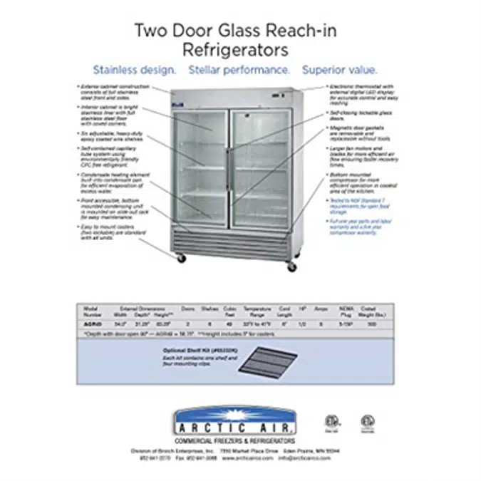 Arctic Air AGR49 2-Door Glass Reach-In Refrigerator