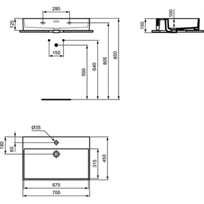 EXTRA 70CM WASHBASIN WITH  1 TAP HOLE 