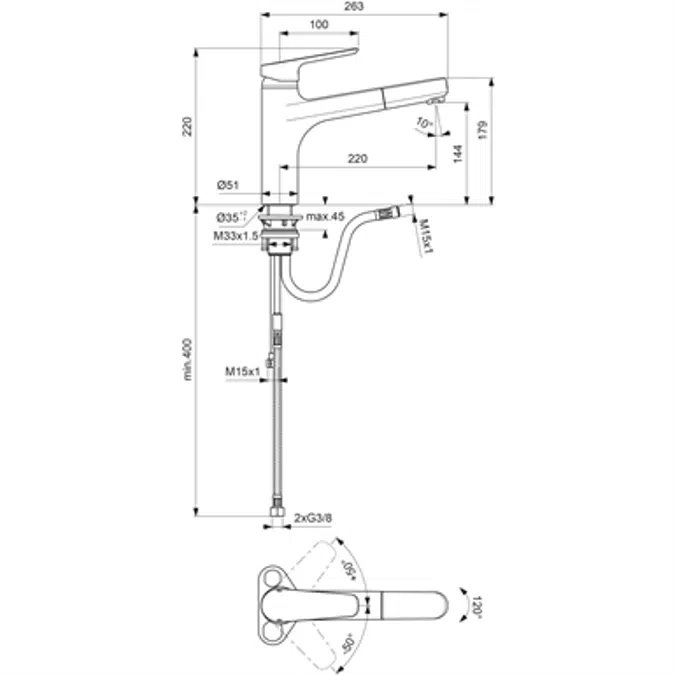 CERAPLAN III kitchen mixer one hole high spout single lever hand with pull out spout