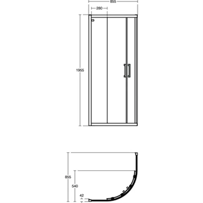 CONNECT 2 QUADRANT 90X90 CLEAR GLASS BRIGHT SILVER FINISH RADIUS 550 MM