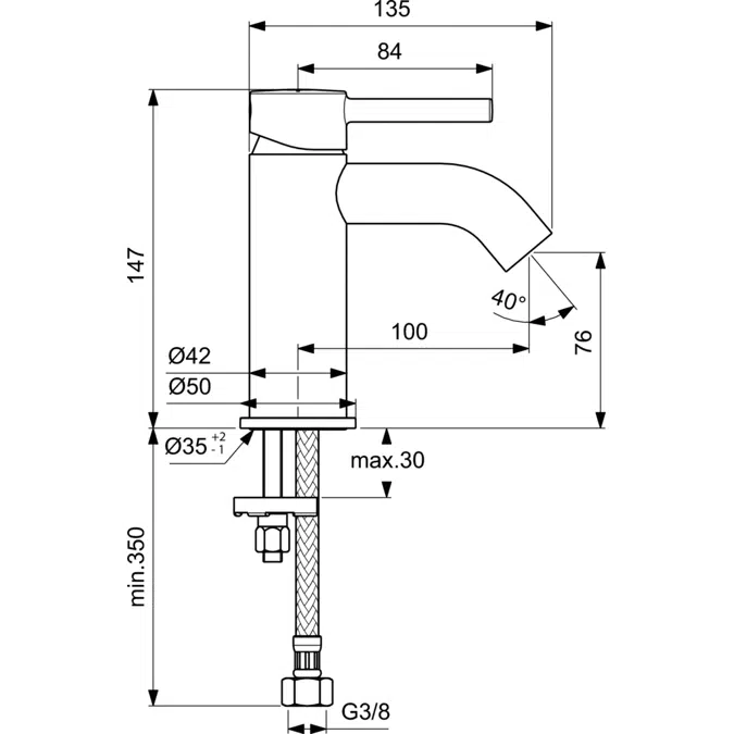 CERALINE BASIN MIXER RIM-MOUNTED 5L PER MINUTE 