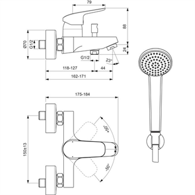 CERAFLEX - Bath Shower Mixer Exposed Chrome & Kit