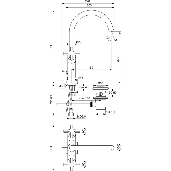 JOY NEO 1 HOLE BASIN HIGH SPOUT DUAL CONTROL WITH METAL POP-UP WASTE.