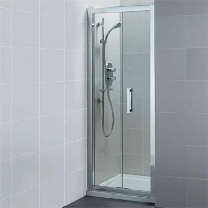 Synergy 760mm Infold Door, IdealClean Clear Glass, Bright Silver Finish