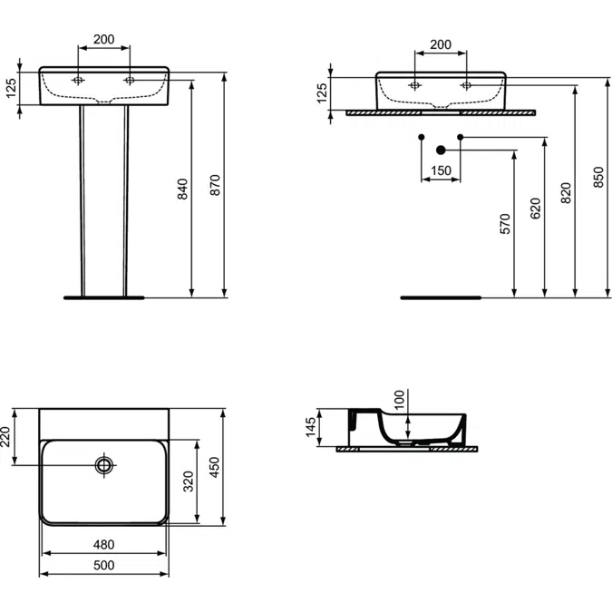 Conca New consolle basin 50 without tapholes.