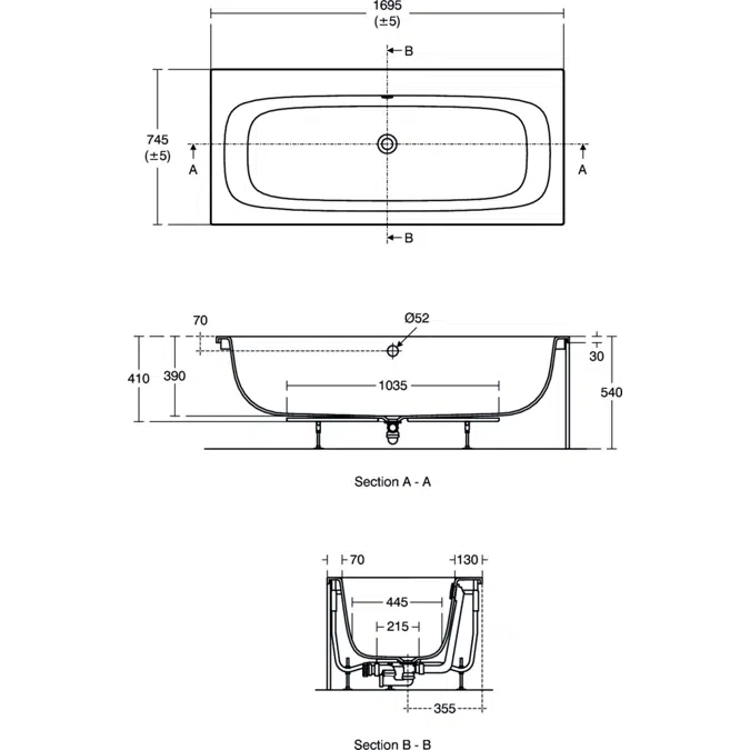 I.LIFE DOUBLE ENDED BATH TUB170X75 CM.