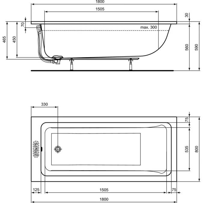 LDV TUB RECT 180X80 WHITE