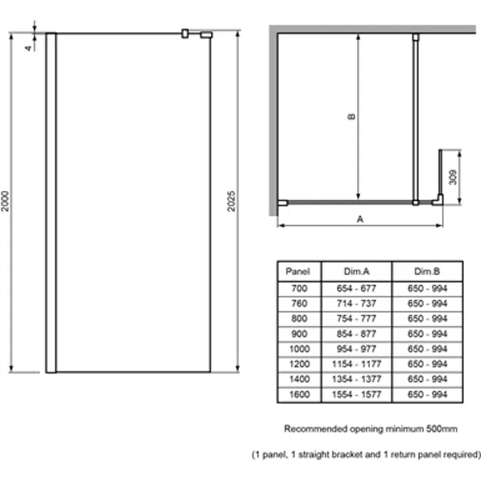 SYNERGY PANEL 1200 BRT/SIL WETROOM CLEAR