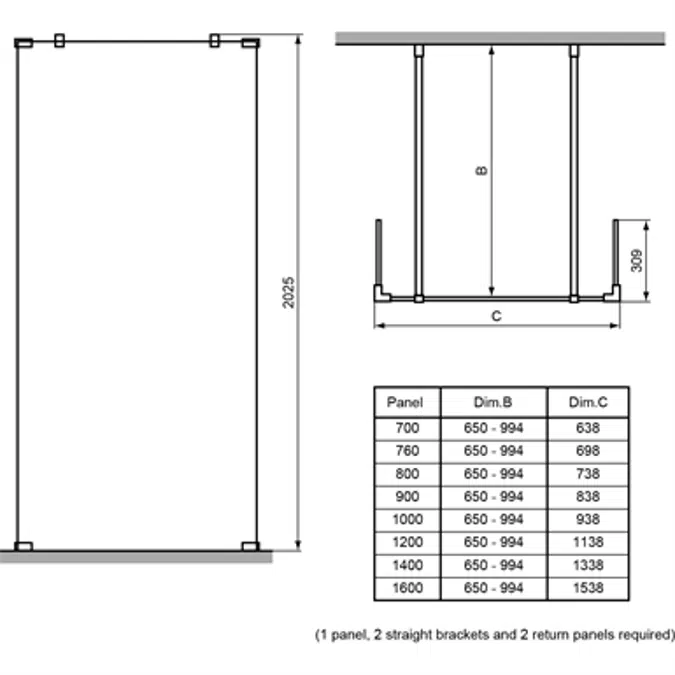 SYNERGY PANEL 1200 BRT/SIL WETROOM CLEAR
