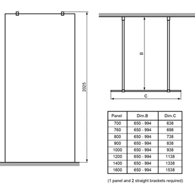 SYNERGY PANEL 1200 BRT/SIL WETROOM CLEAR