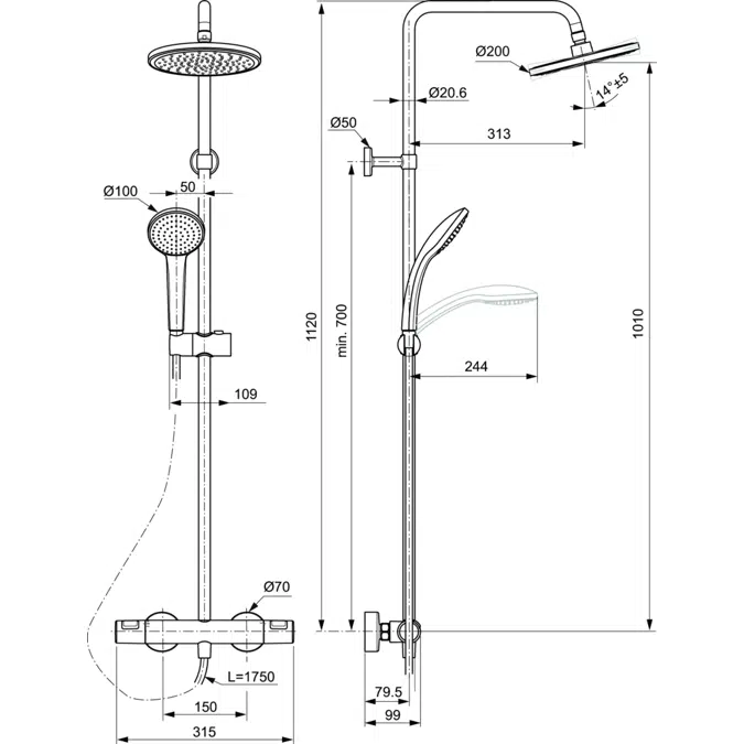 CERATHEM RIM-MOUNTED T25 HAND SHOWER SPRAY THERMOSTATIC EXPOSED