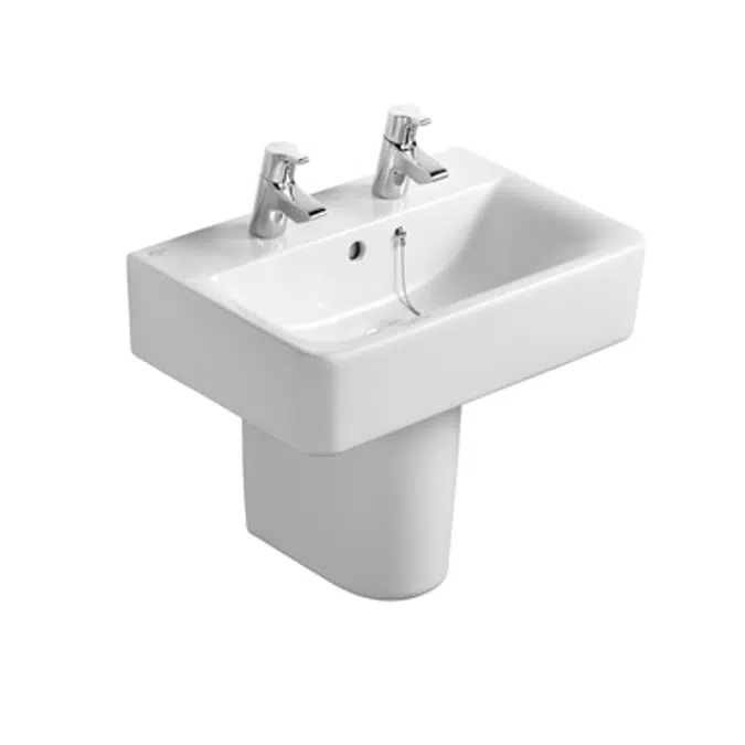 Concept Cube 55cm Short Projection Pedestal Washbasin, 2 Taphole