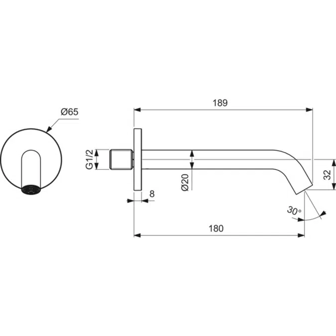 UNIVERSAL WALL BATH SPOUT CHR 180MM