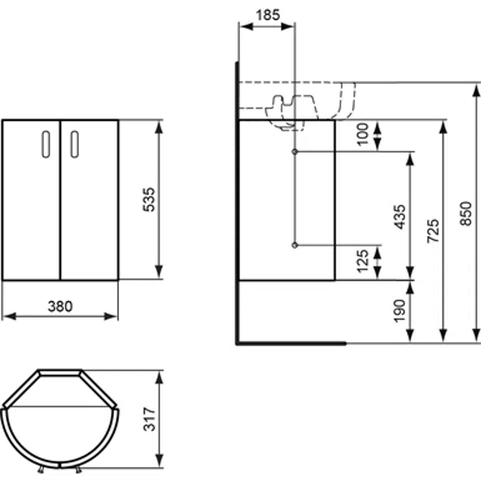 CONNECT ARC corner vanity unit 380x317mm, 2 doors