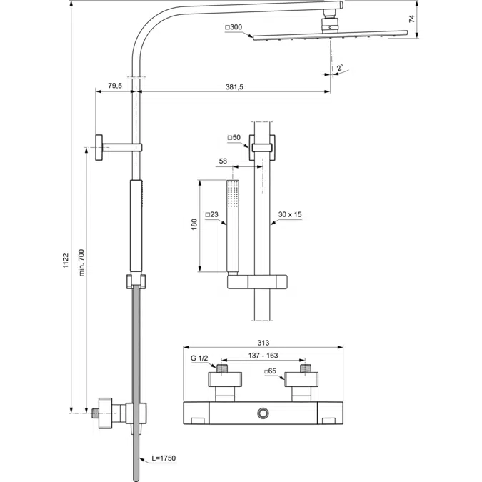 CERATHERM C100 SHOWER MIXER EXPOSED OFFSET & SHOWER SYSTEM SQUARE