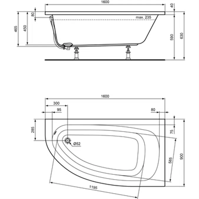 HOTLINE TUB OFFSET CNR 160X90 RIGHT WHT