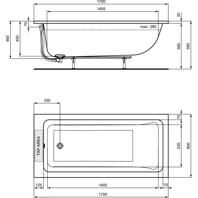 LDV TUB RECT 170X80 WHITE