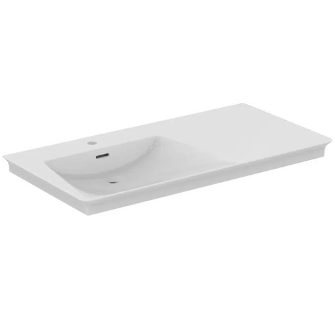 La Dolce Vita® asymmetrical vanity basin 106 cm with basin left and shelf right, 1 taphole, with slotted overflow, white