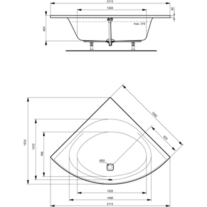 TONIC II corner bath tub 1500x1500mm