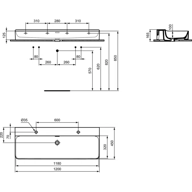 Conca New consolle basin 120 with 1 taphole.