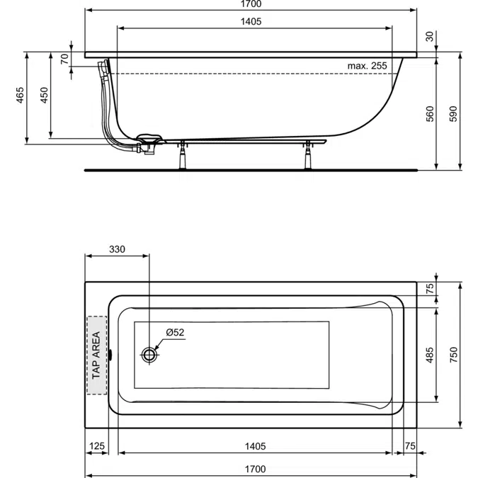 LDV TUB RECT 170X75 WHITE